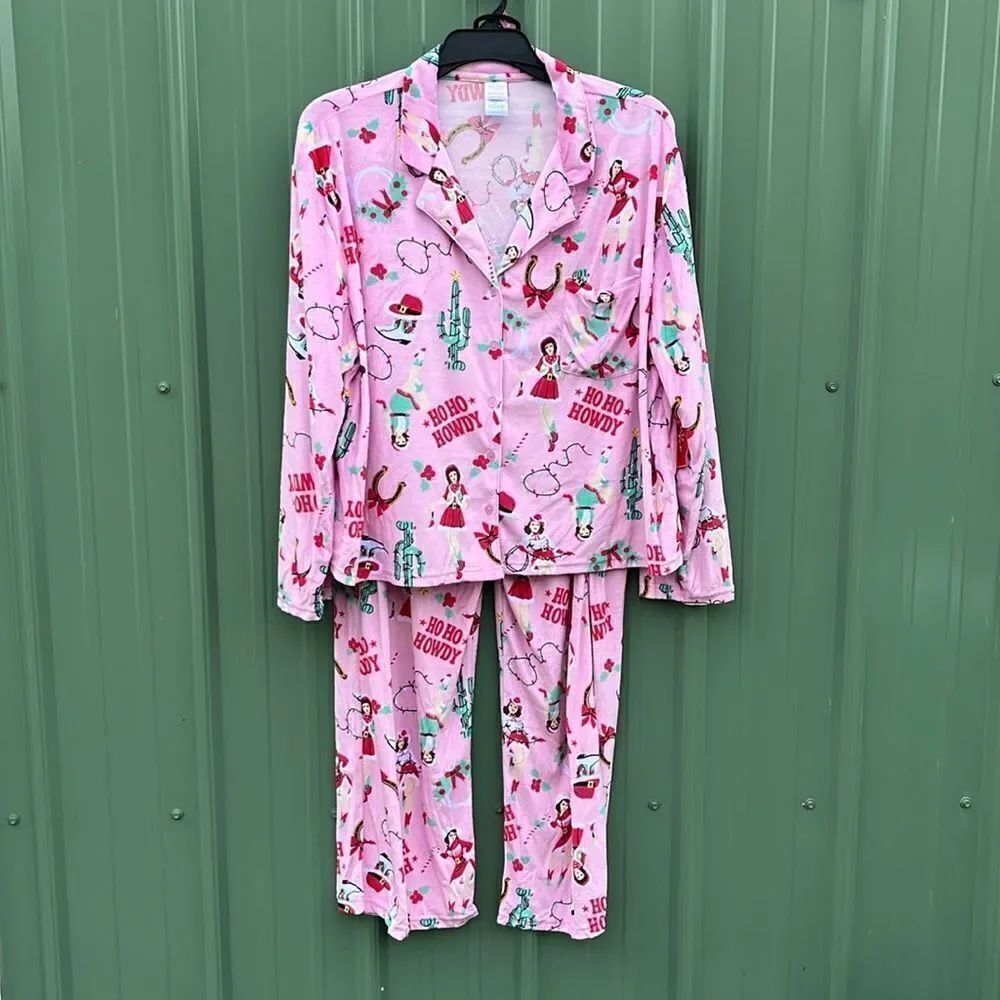 Velour Notch Collar Pajama Top & Pants Lounge Sleep 2-Piece Set Size 2X